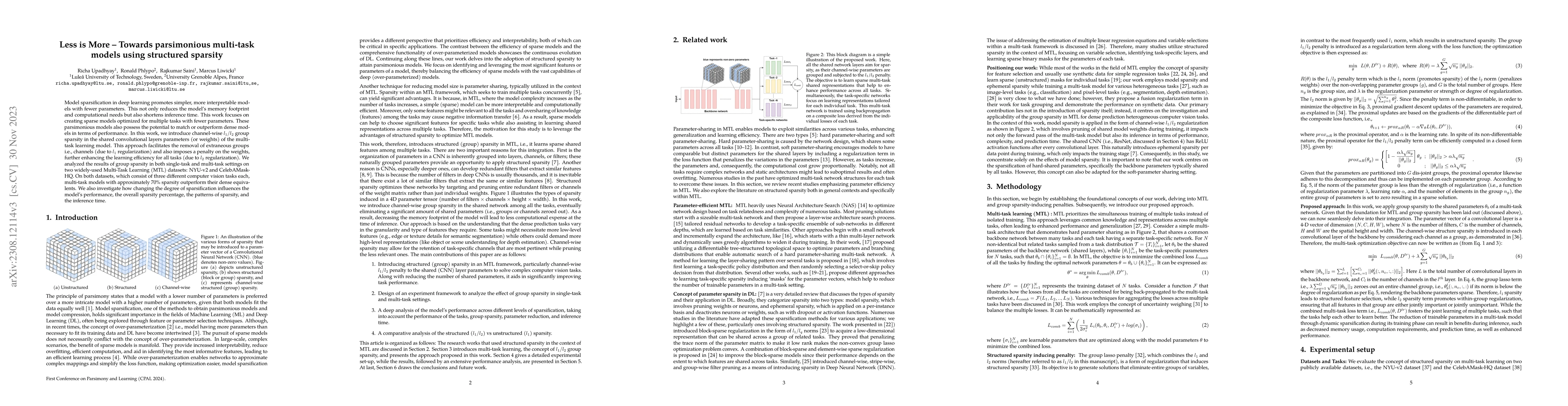 Thumbnail for Less is More -- Towards parsimonious multi-task models using structured
  sparsity