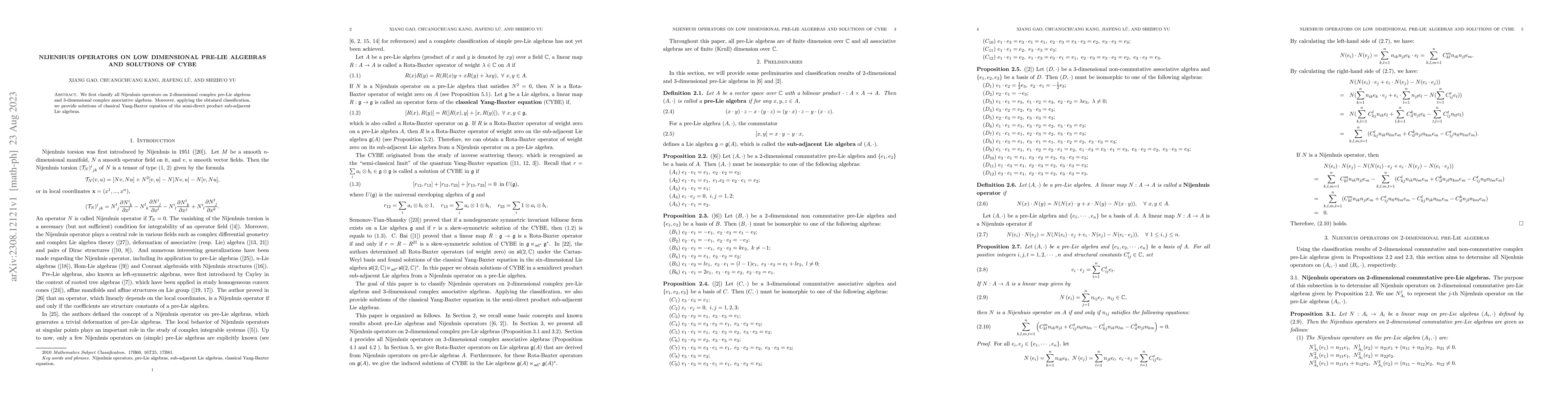 Thumbnail for Nijenhuis operators on low dimensional pre-Lie algebras and solutions of
  CYBE