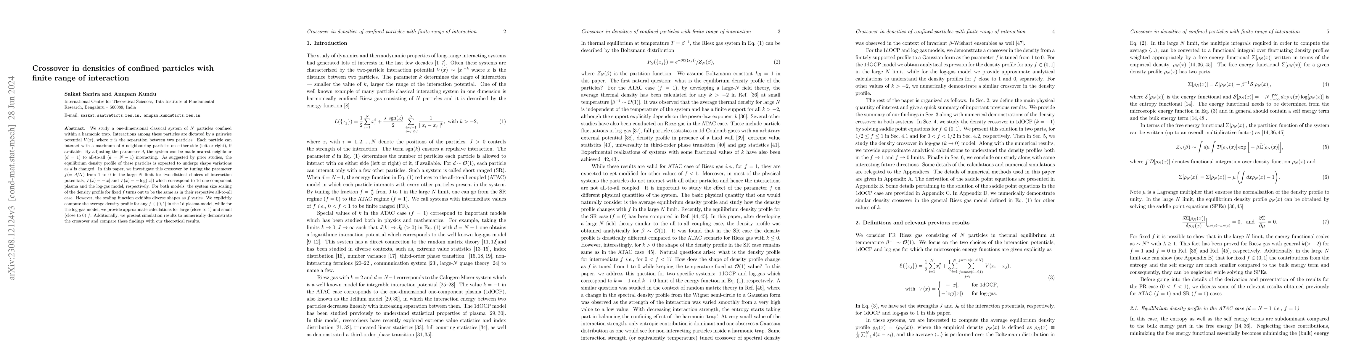 Thumbnail for Crossover in densities of confined particles with finite range of
  interaction