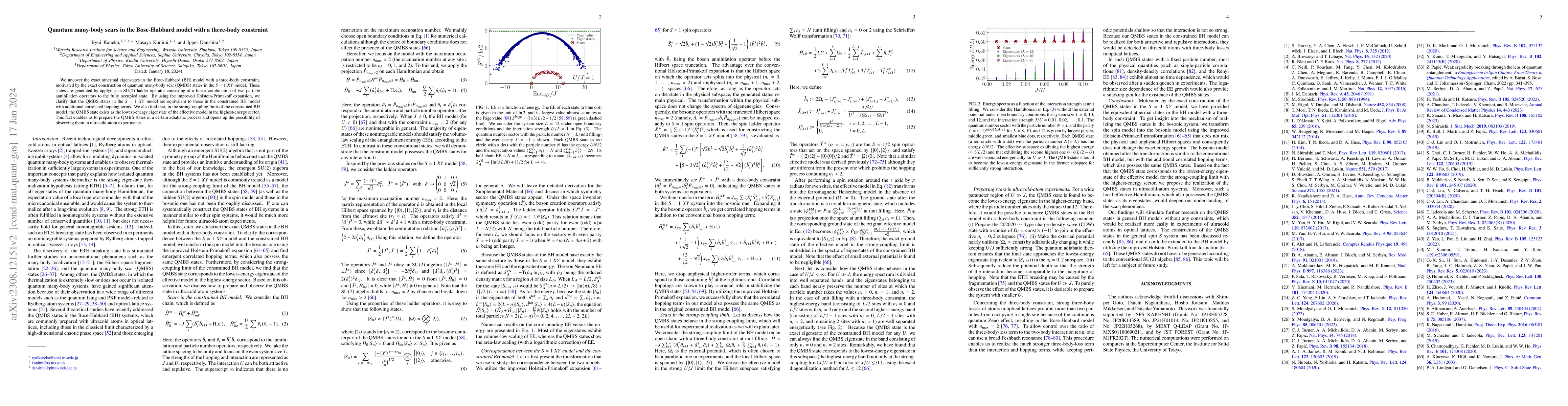 Thumbnail for Quantum many-body scars in the Bose-Hubbard model with a three-body
  constraint
