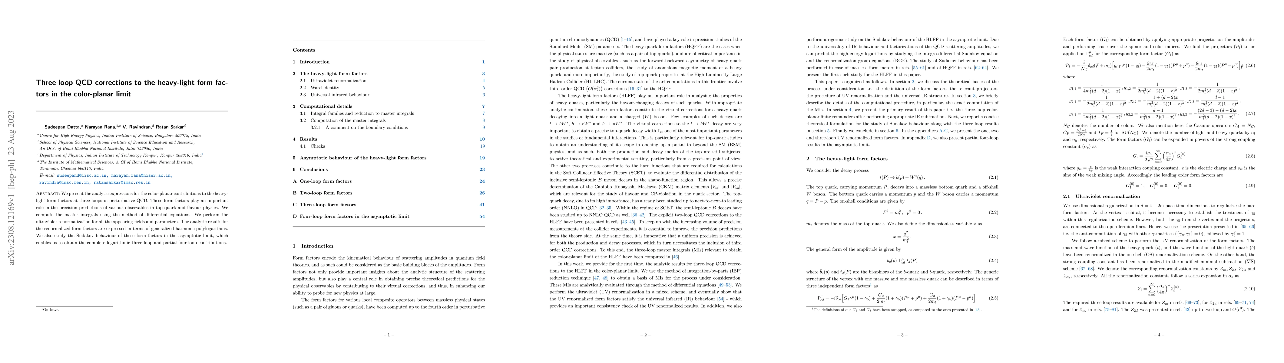 Thumbnail for Three loop QCD corrections to the heavy-light form factors in the
  color-planar limit