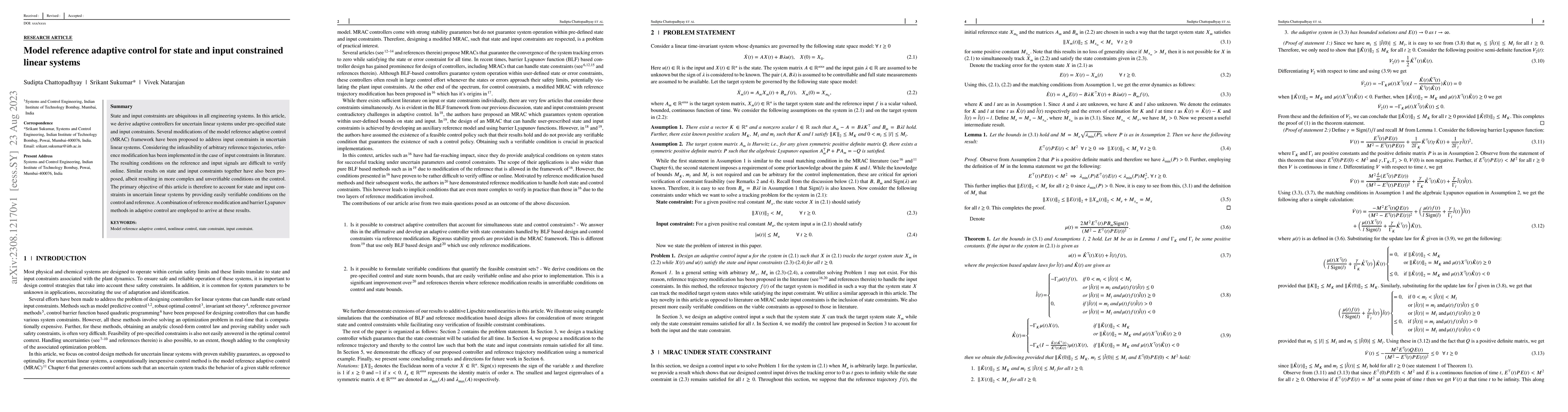 Thumbnail for Model reference adaptive control for state and input constrained linear
  systems