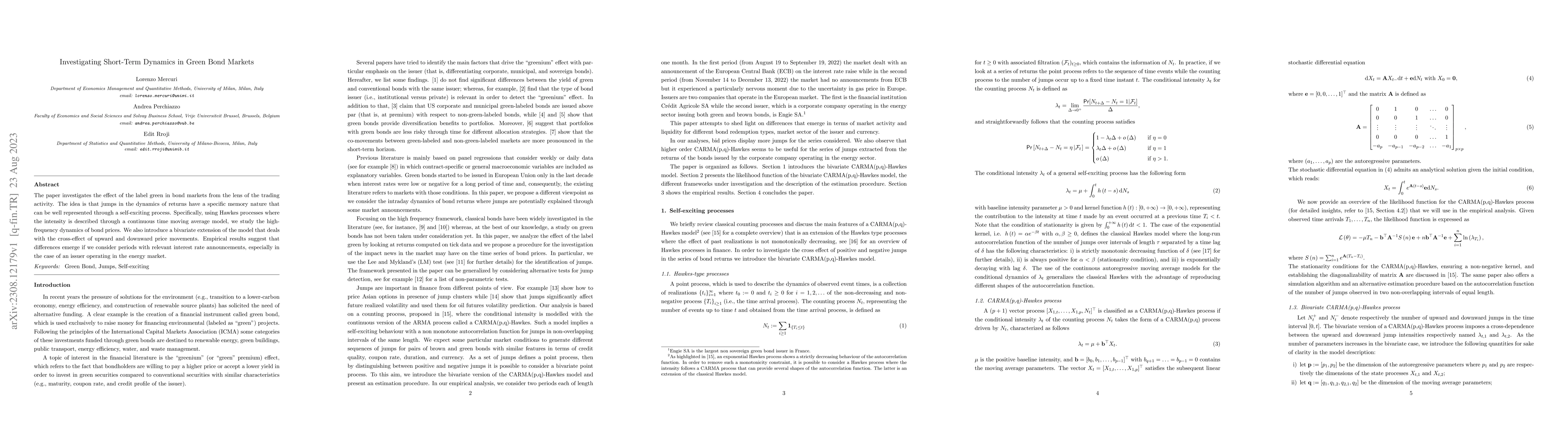 Thumbnail for Investigating Short-Term Dynamics in Green Bond Markets