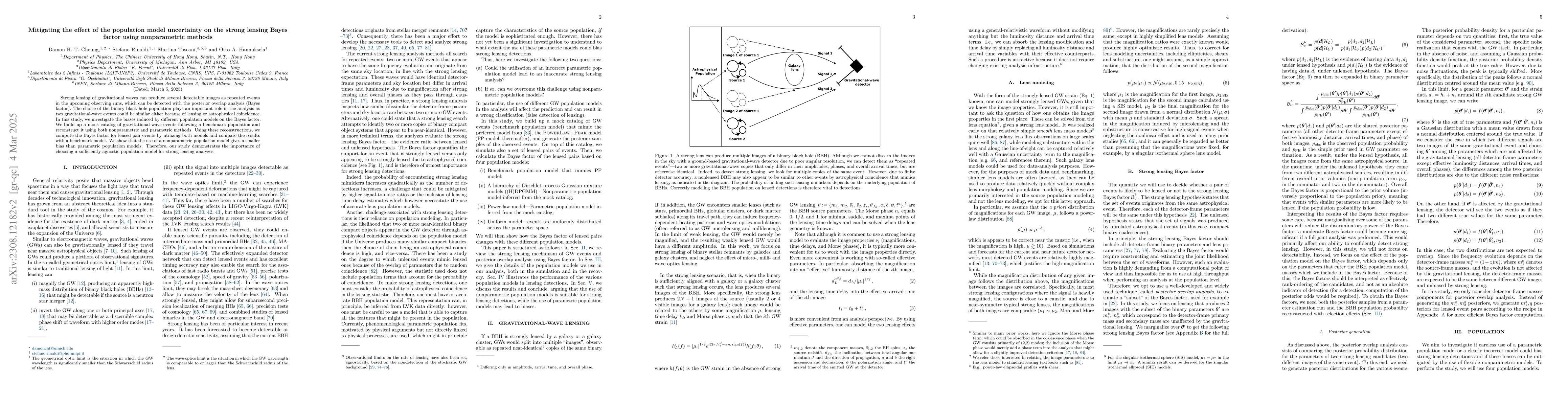 Thumbnail for Mitigating the effect of population model uncertainty on strong lensing
  Bayes factor using nonparametric methods