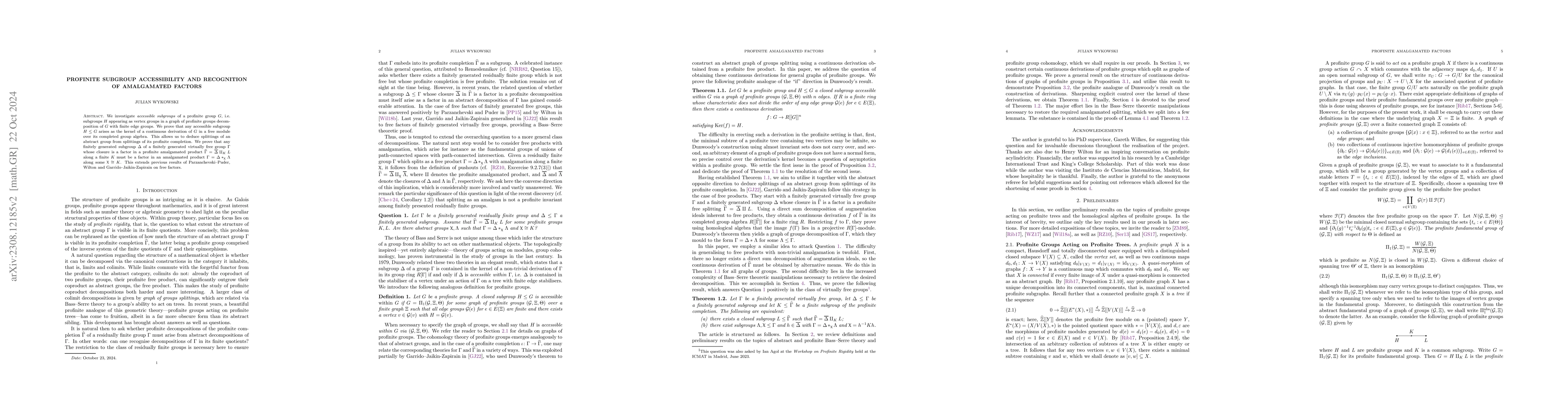 Thumbnail for Profinite Subgroup Accessibility and Recognition of Amalgamated Factors