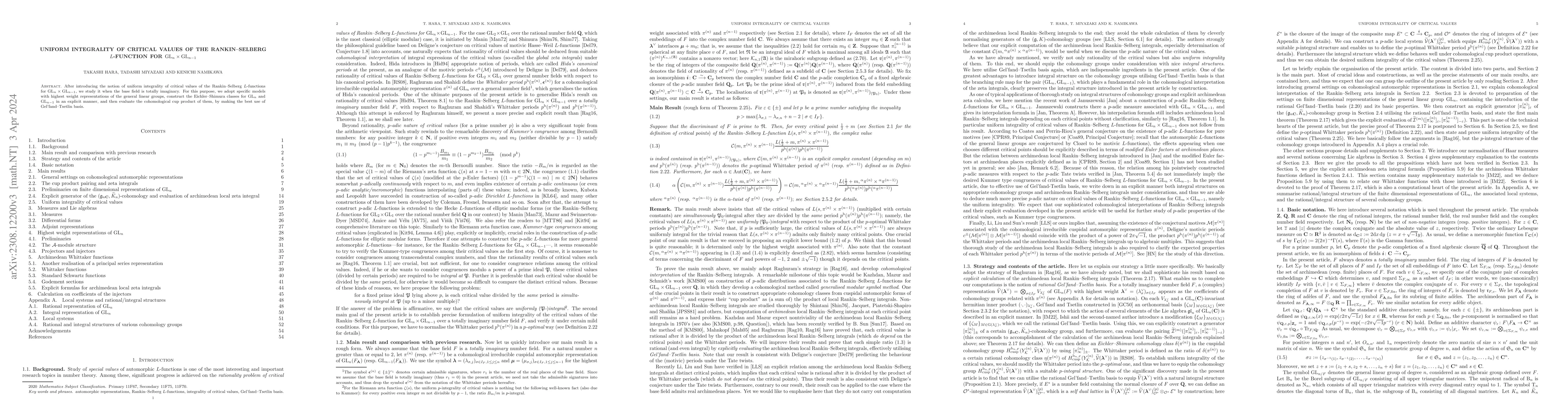 Thumbnail for Uniform Integrality of critical values of the Rankin-Selberg
  $L$-function for ${\rm GL}_{n}\times {\rm GL}_{n-1}$