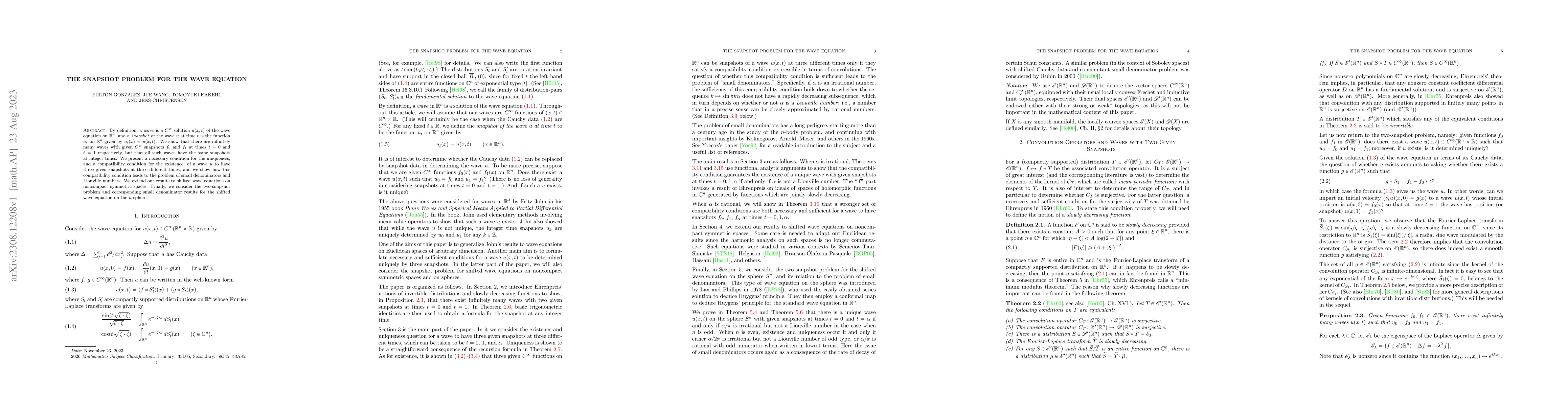 Thumbnail for The Snapshot Problem for the Wave equation