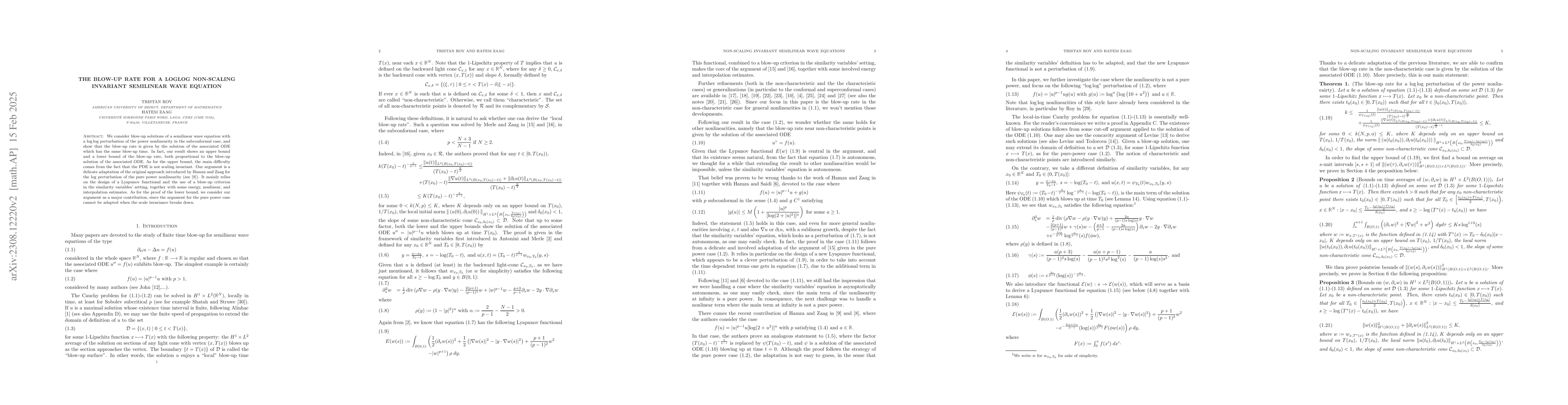 Thumbnail for The blow-up rate for a loglog non-scaling invariant semilinear wave
  equation