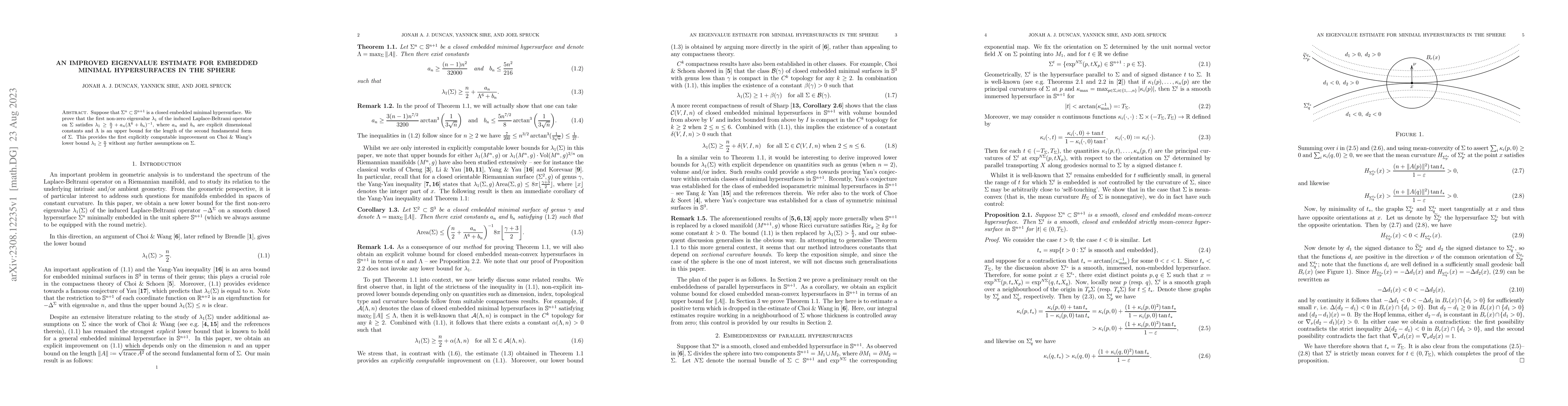 Thumbnail for An improved eigenvalue estimate for embedded minimal hypersurfaces in
  the sphere