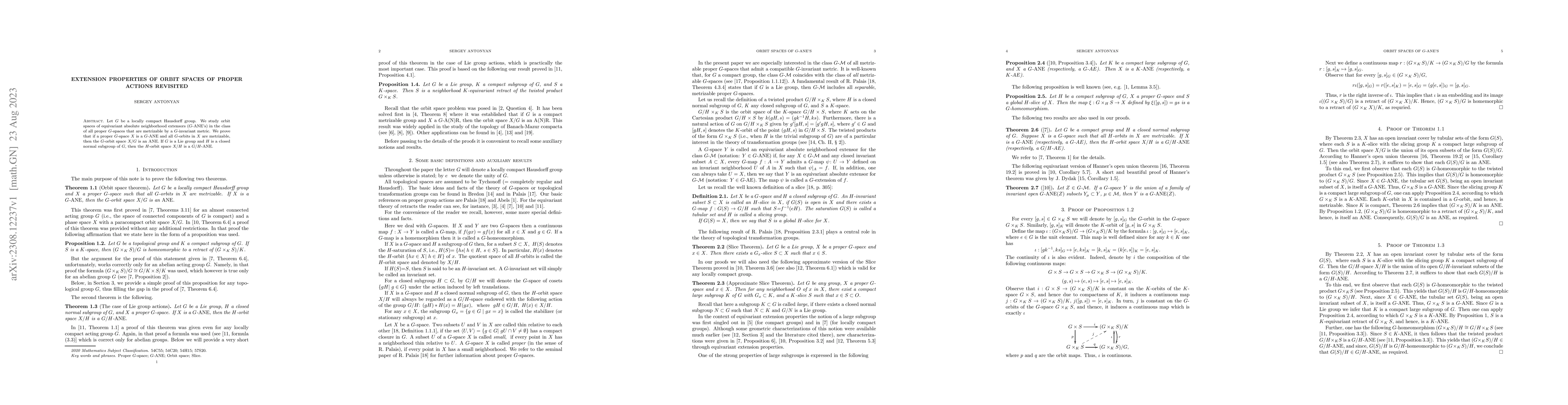 Thumbnail for Extension properties of orbit spaces of proper actions revisited