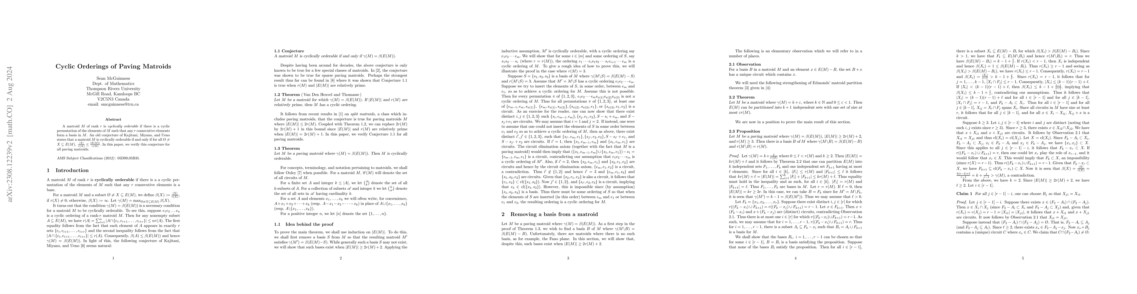 Thumbnail for Cyclic Orderings of Paving Matroids