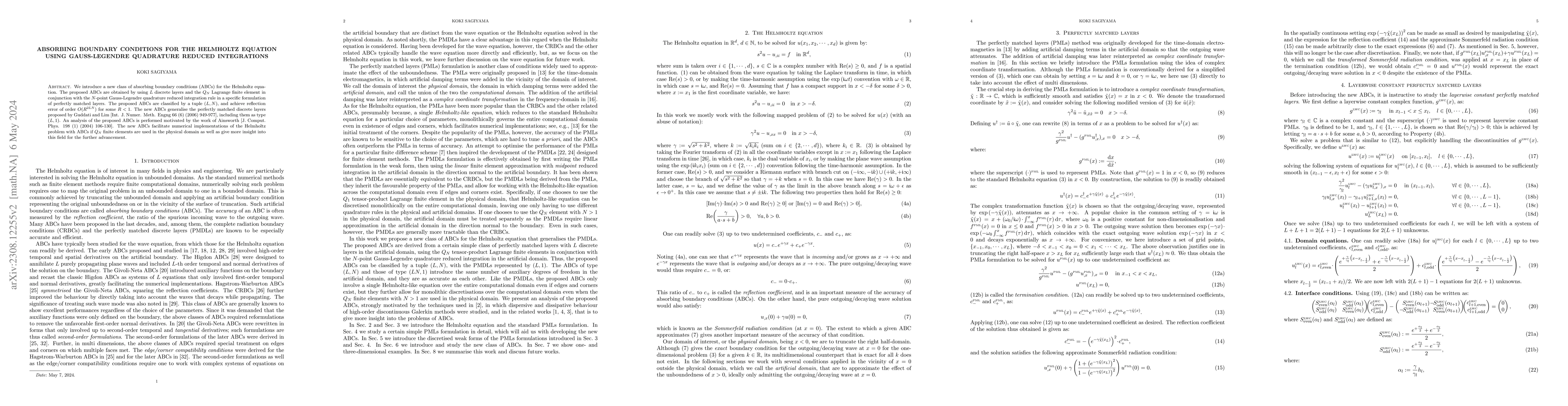 Thumbnail for Absorbing boundary conditions for the Helmholtz equation using
  Gauss-Legendre quadrature reduced integrations