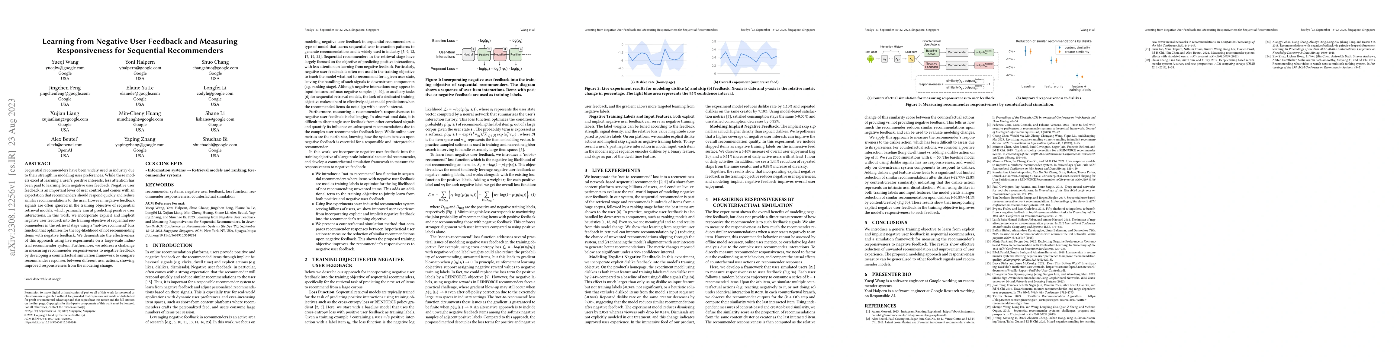 Thumbnail for Learning from Negative User Feedback and Measuring Responsiveness for
  Sequential Recommenders