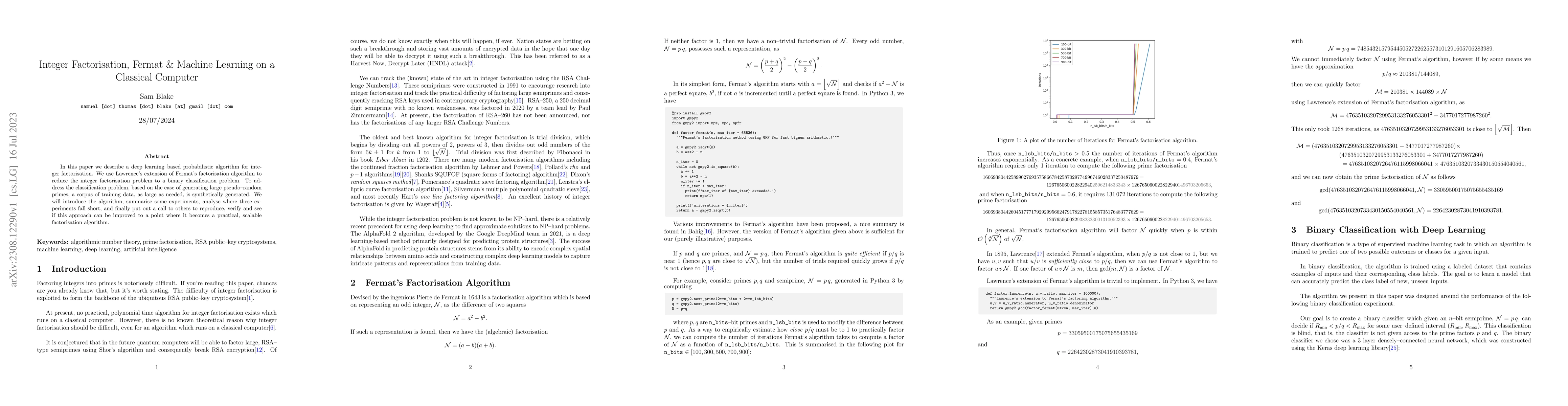 Thumbnail for Integer Factorisation, Fermat & Machine Learning on a Classical Computer