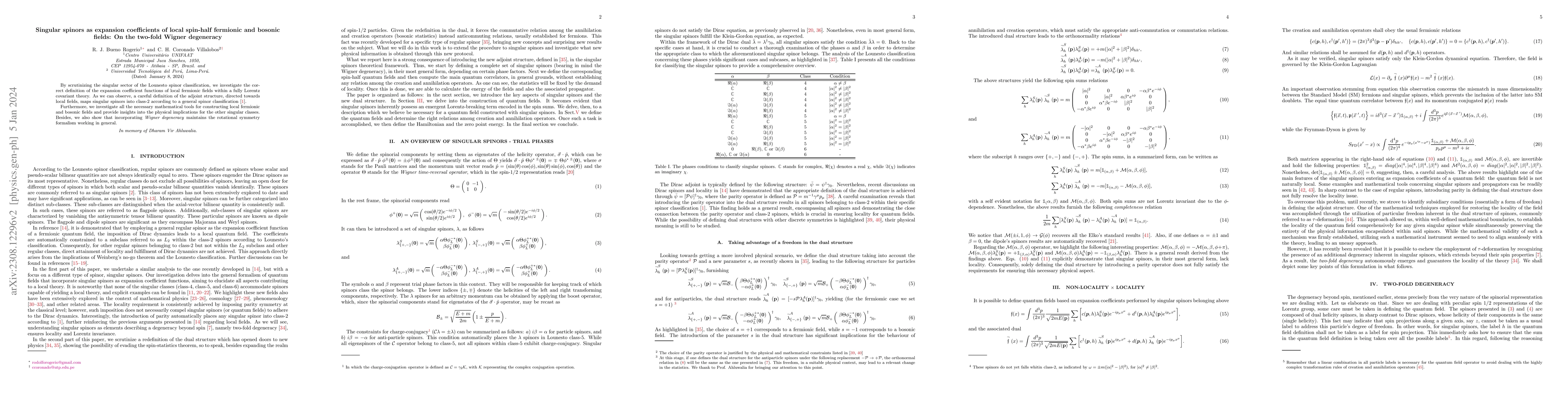 Thumbnail for Singular spinors as expansion coefficients of local spin-half fermionic
  and bosonic fields: On the two-fold Wigner degeneracy