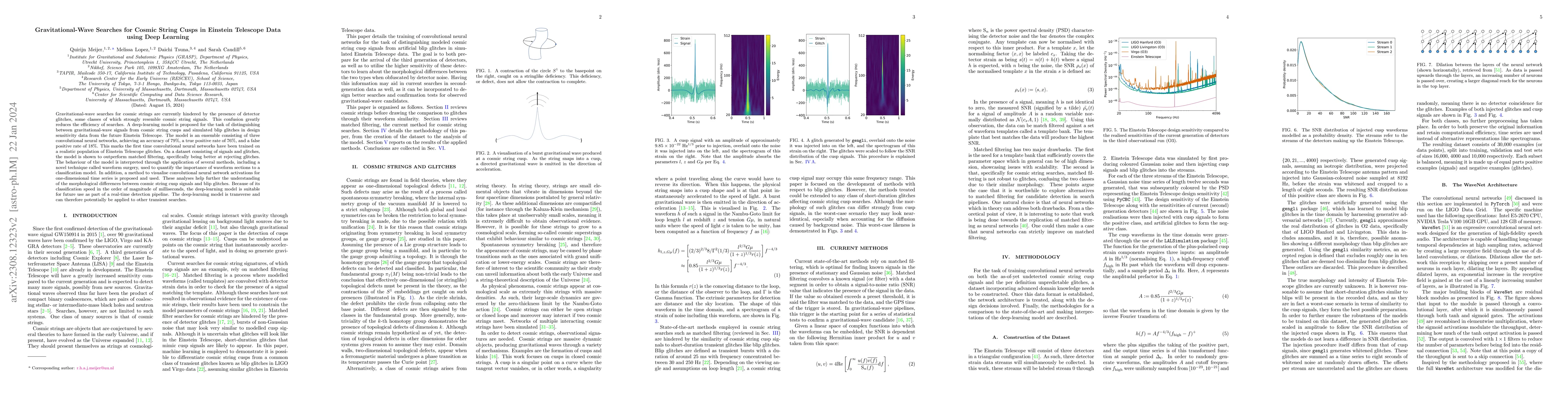 Thumbnail for Gravitational-Wave Searches for Cosmic String Cusps in Einstein
  Telescope Data using Deep Learning