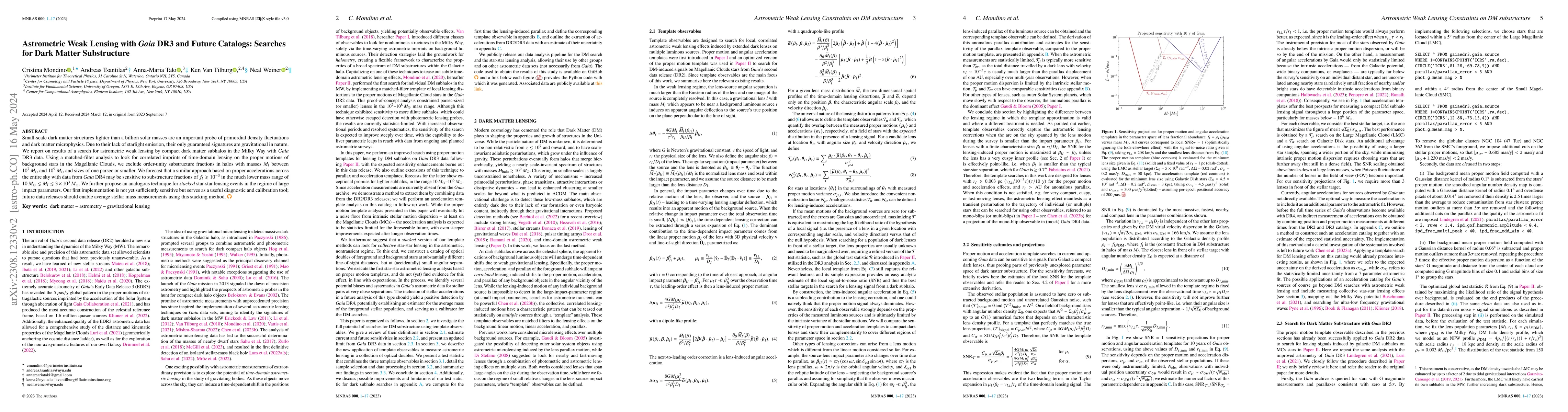 Thumbnail for Astrometric Weak Lensing with Gaia DR3 and Future Catalogs: Searches for
  Dark Matter Substructure