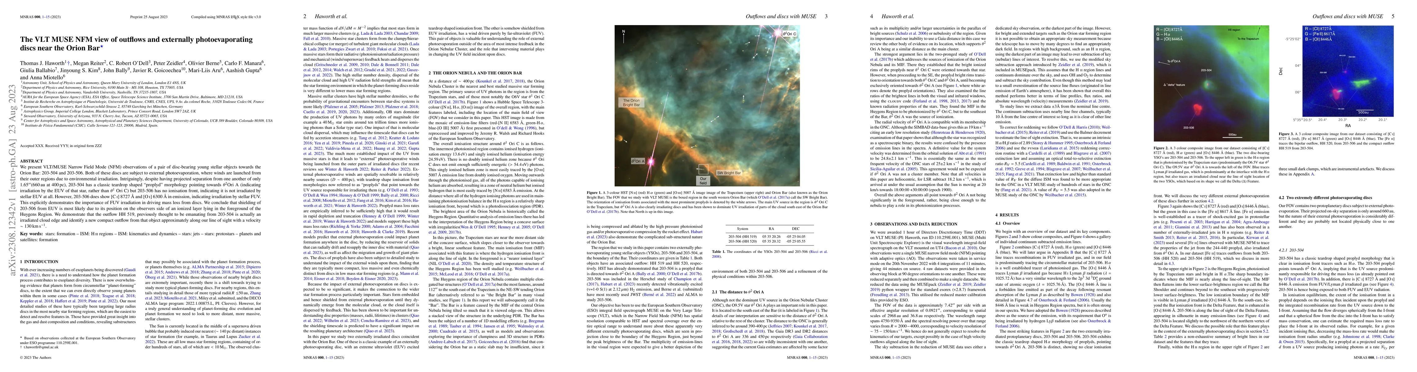Thumbnail for The VLT MUSE NFM view of outflows and externally photoevaporating discs
  near the Orion Bar