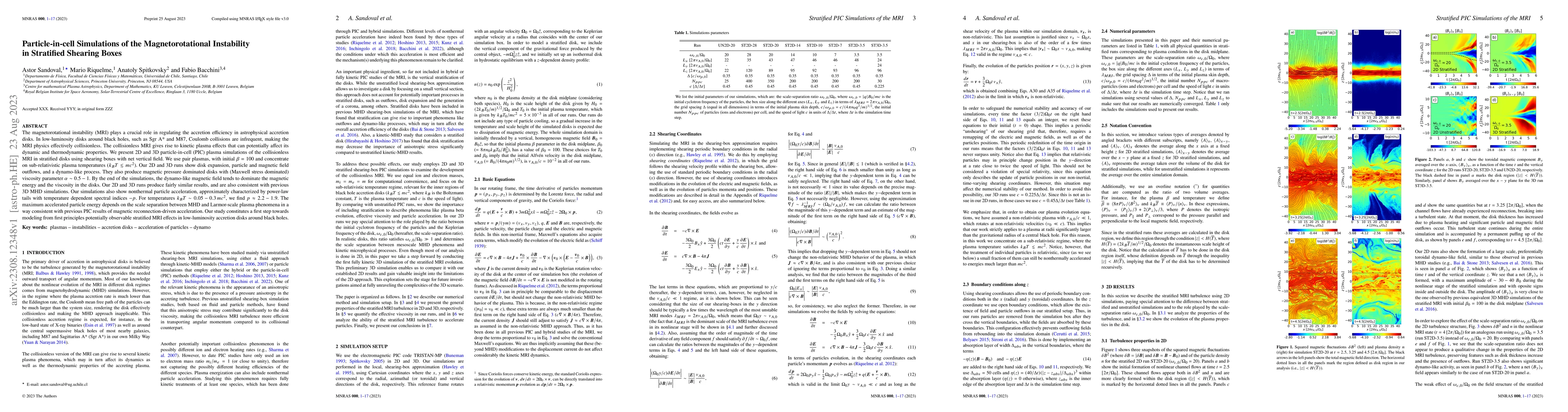 Thumbnail for Particle-in-cell Simulations of the Magnetorotational Instability in
  Stratified Shearing Boxes