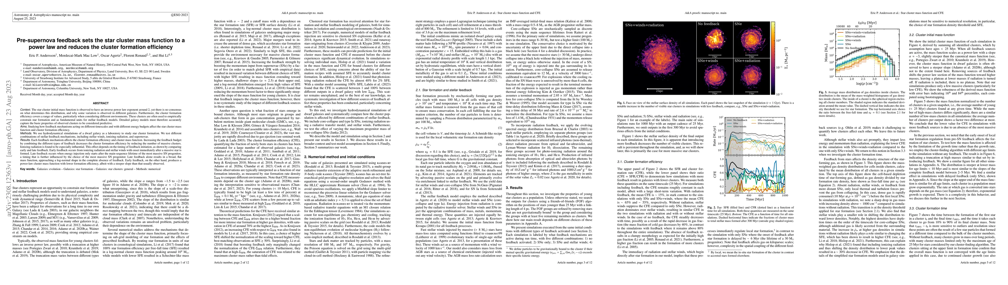Thumbnail for Pre-supernova feedback sets the star cluster mass function to a power
  law and reduces the cluster formation efficiency