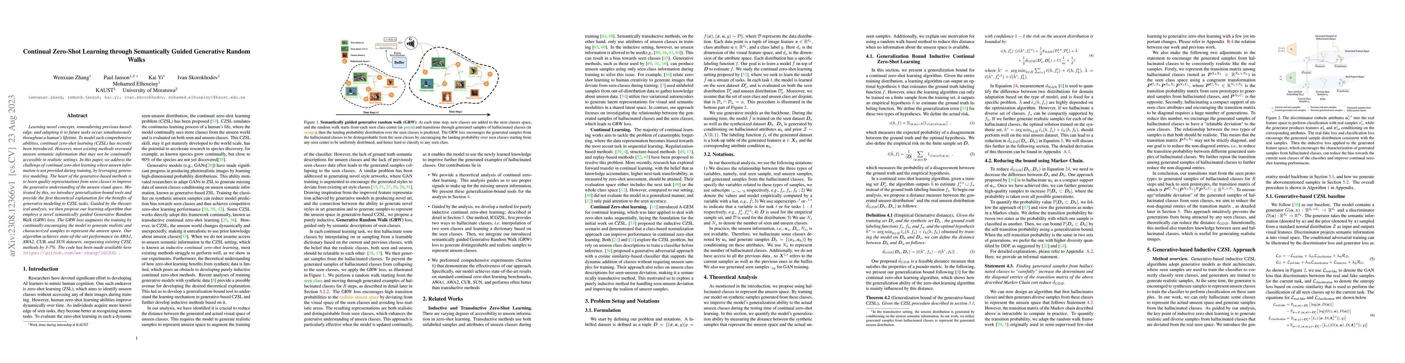 Thumbnail for Continual Zero-Shot Learning through Semantically Guided Generative
  Random Walks