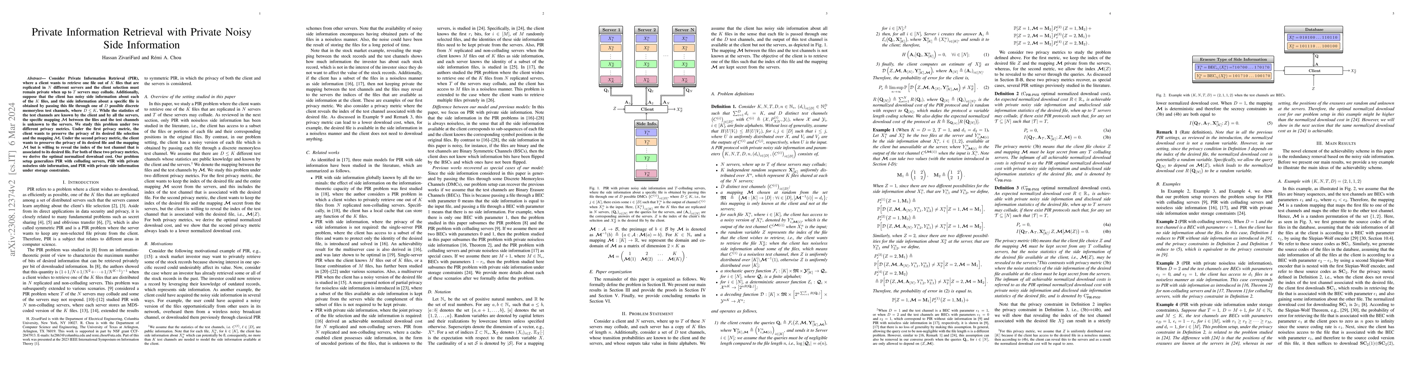 Thumbnail for Private Information Retrieval with Private Noisy Side Information