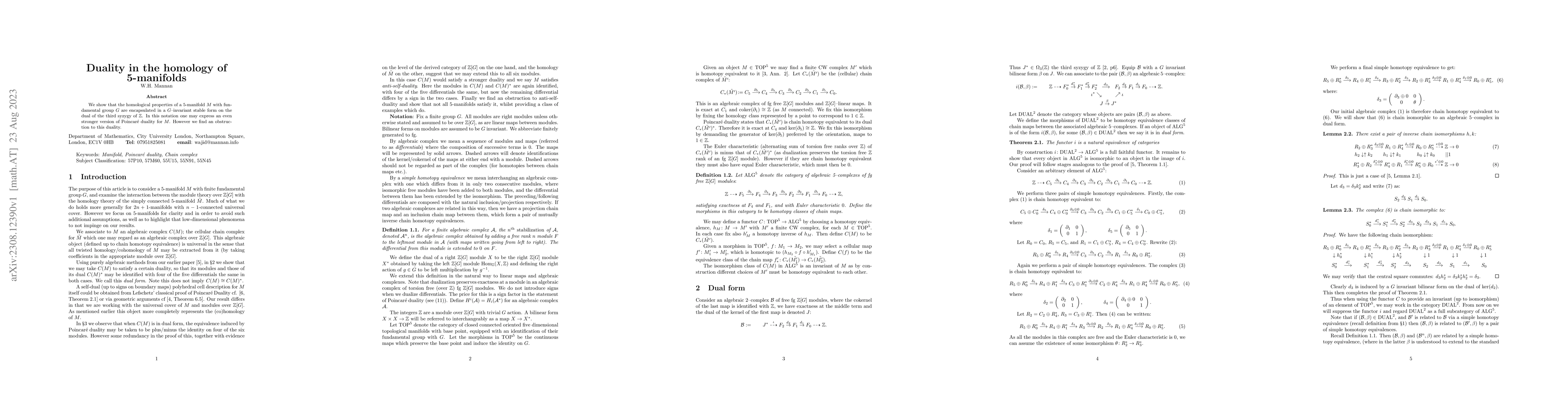 Thumbnail for Duality in the homology of 5-manifolds