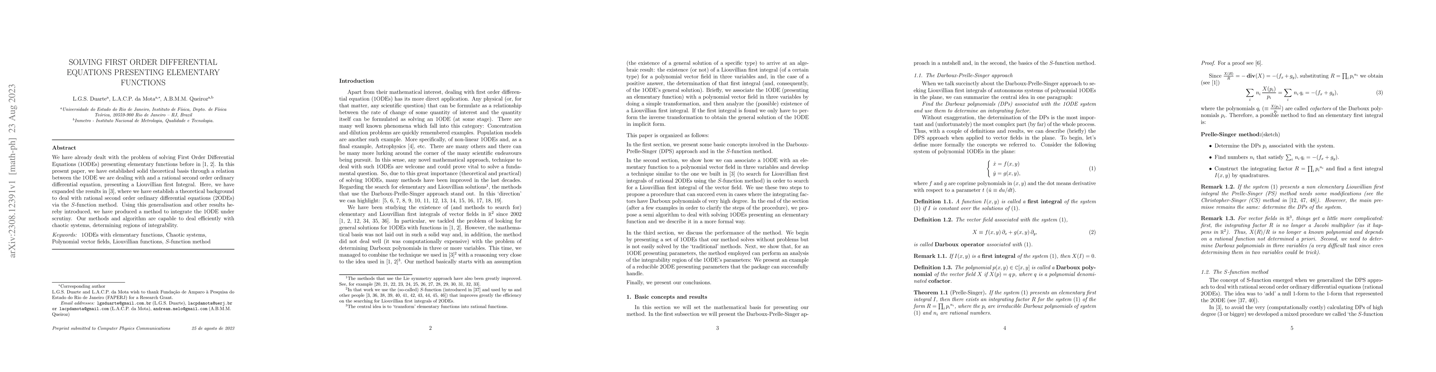 Thumbnail for Solving first order differential equations presenting elementary
  functions