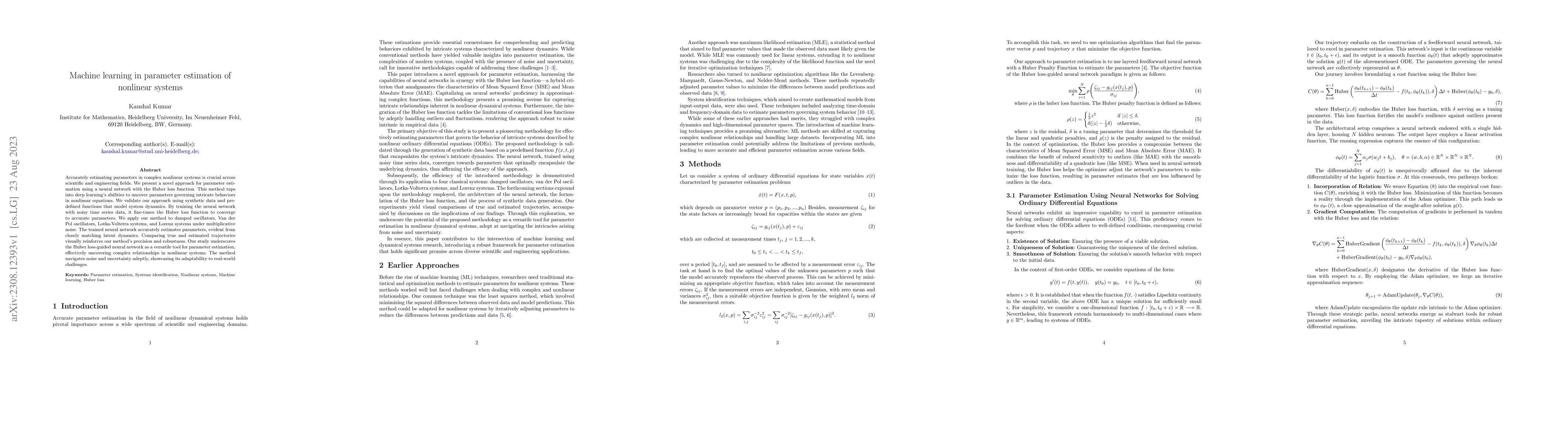 Thumbnail for Machine learning in parameter estimation of nonlinear systems