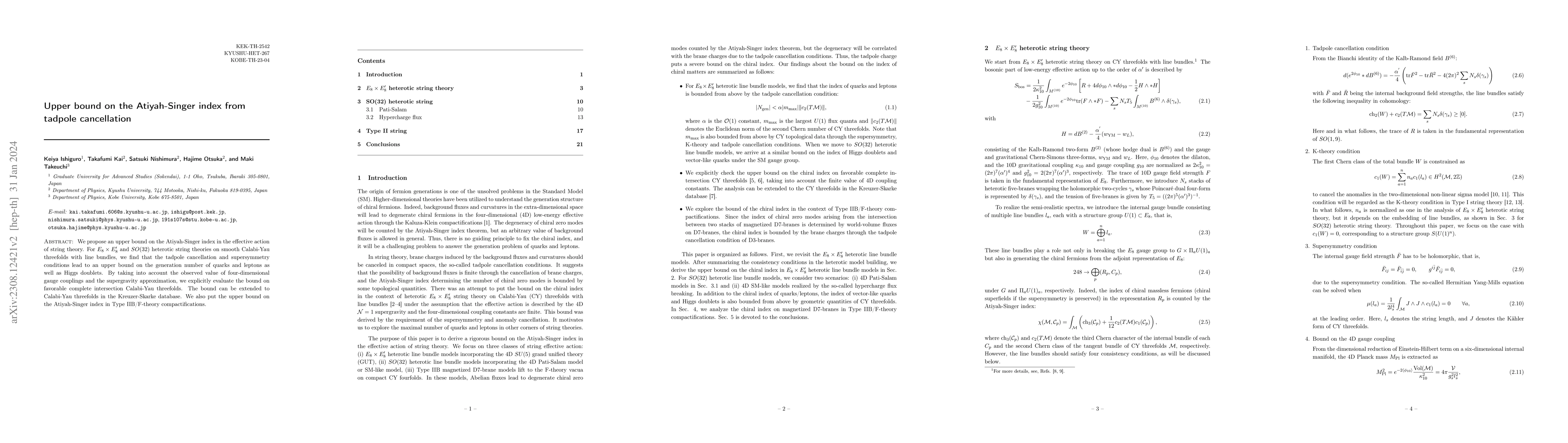 Thumbnail for Upper bound on the Atiyah-Singer index from tadpole cancellation