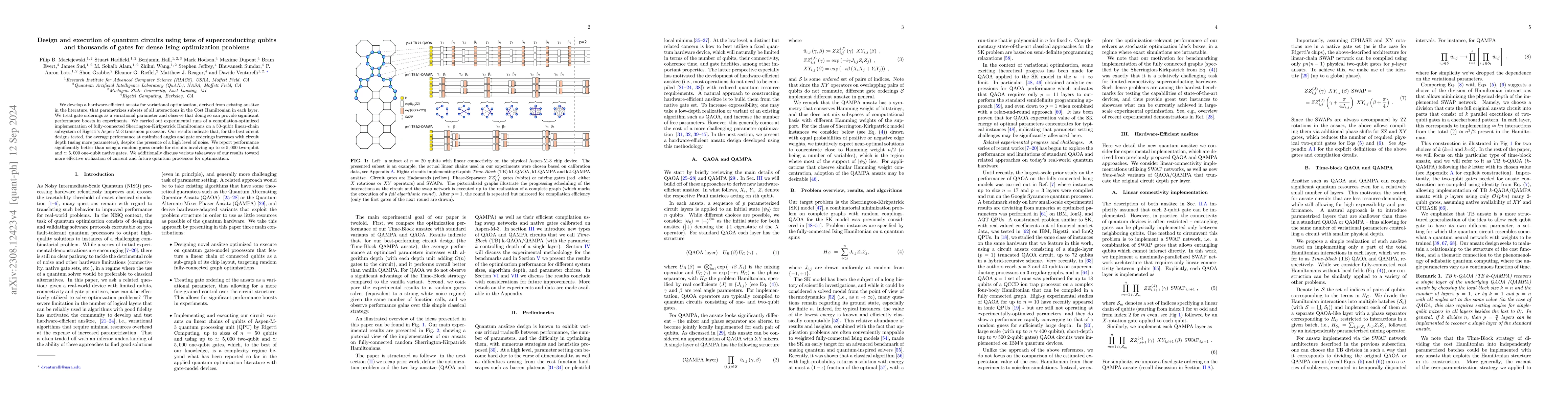 Thumbnail for Design and execution of quantum circuits using tens of superconducting
  qubits and thousands of gates for dense Ising optimization problems
