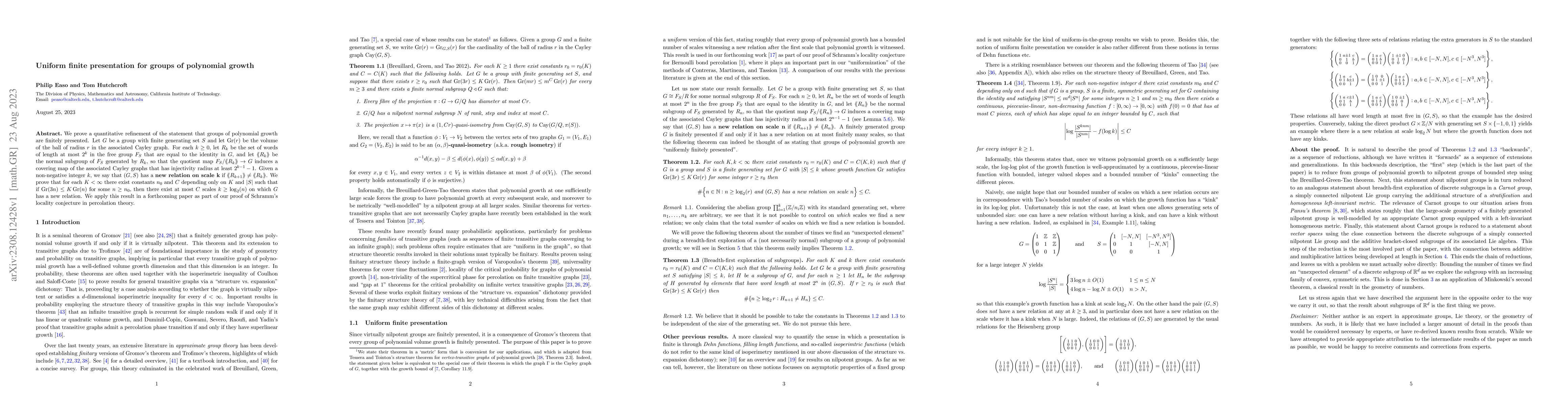 Thumbnail for Uniform finite presentation for groups of polynomial growth