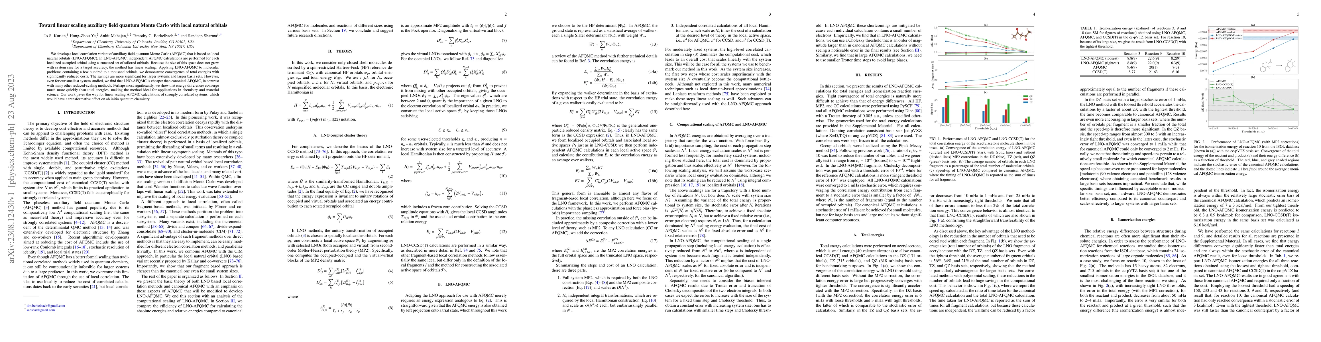 Thumbnail for Toward linear scaling auxiliary field quantum Monte Carlo with local
  natural orbitals