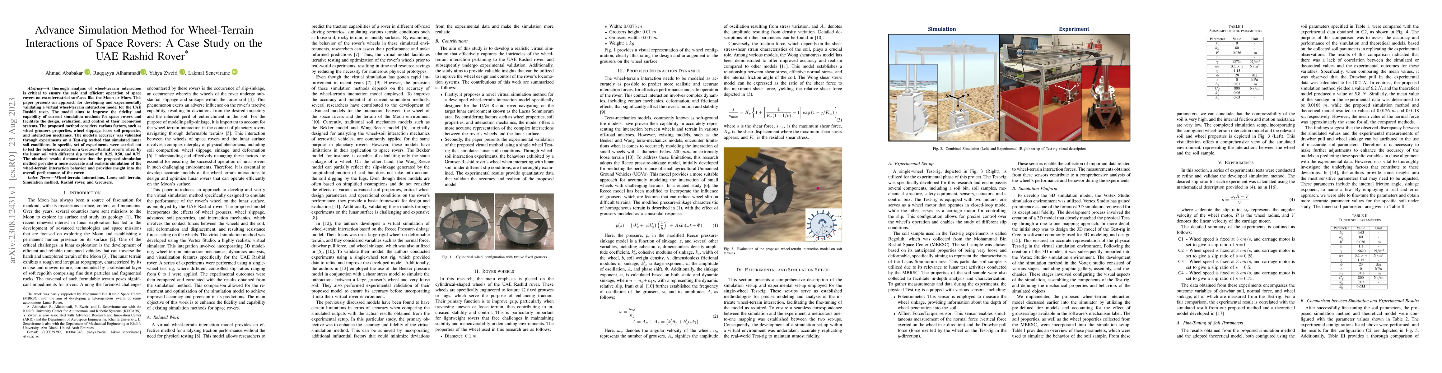 Thumbnail for Advance Simulation Method for Wheel-Terrain Interactions of Space
  Rovers: A Case Study on the UAE Rashid Rover