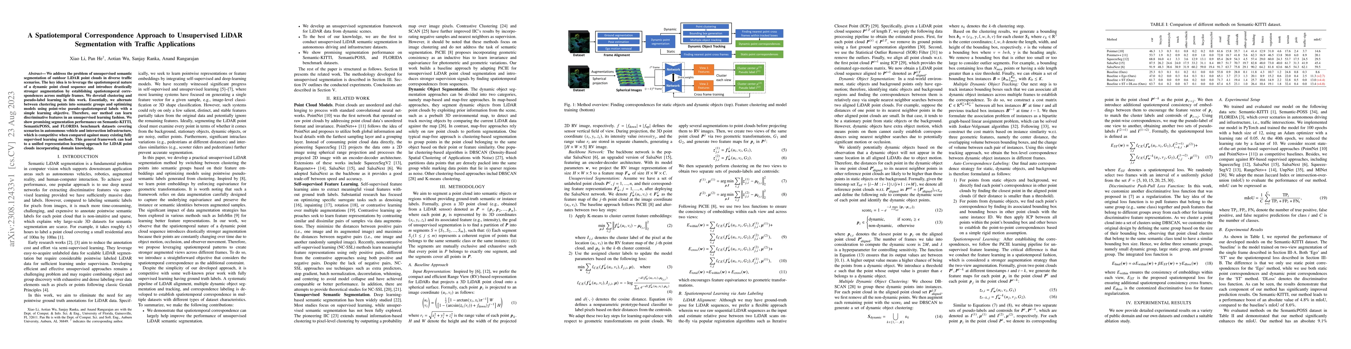 Thumbnail for A Spatiotemporal Correspondence Approach to Unsupervised LiDAR
  Segmentation with Traffic Applications
