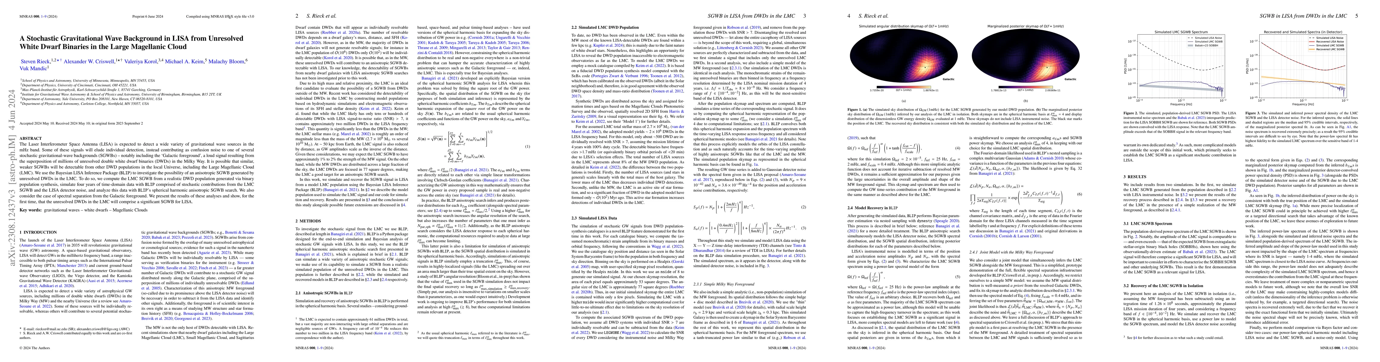 Thumbnail for A Stochastic Gravitational Wave Background in LISA from Unresolved White
  Dwarf Binaries in the Large Magellanic Cloud