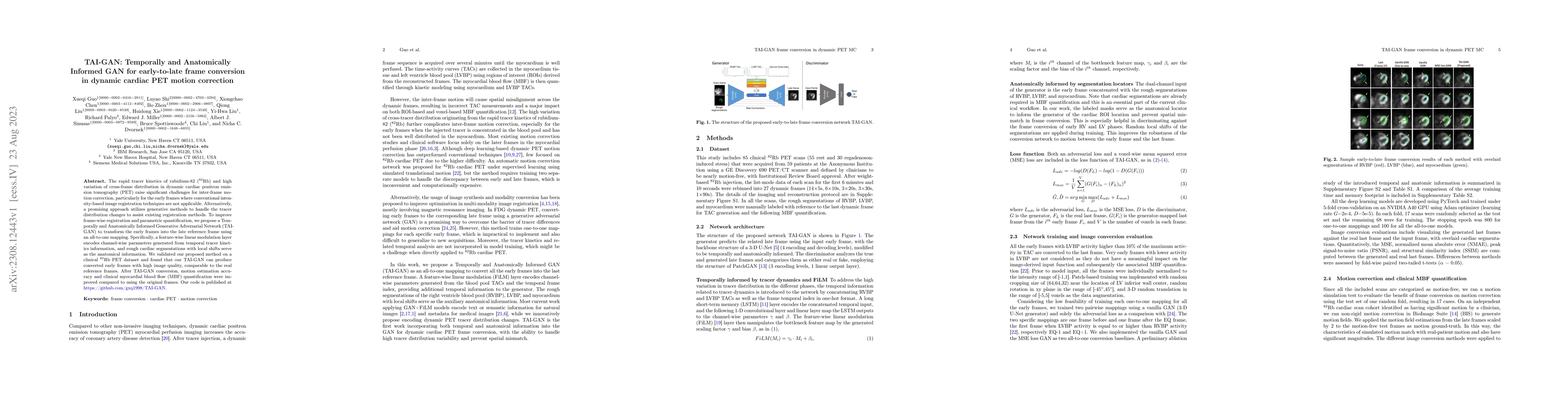 Thumbnail for TAI-GAN: Temporally and Anatomically Informed GAN for early-to-late
  frame conversion in dynamic cardiac PET motion correction