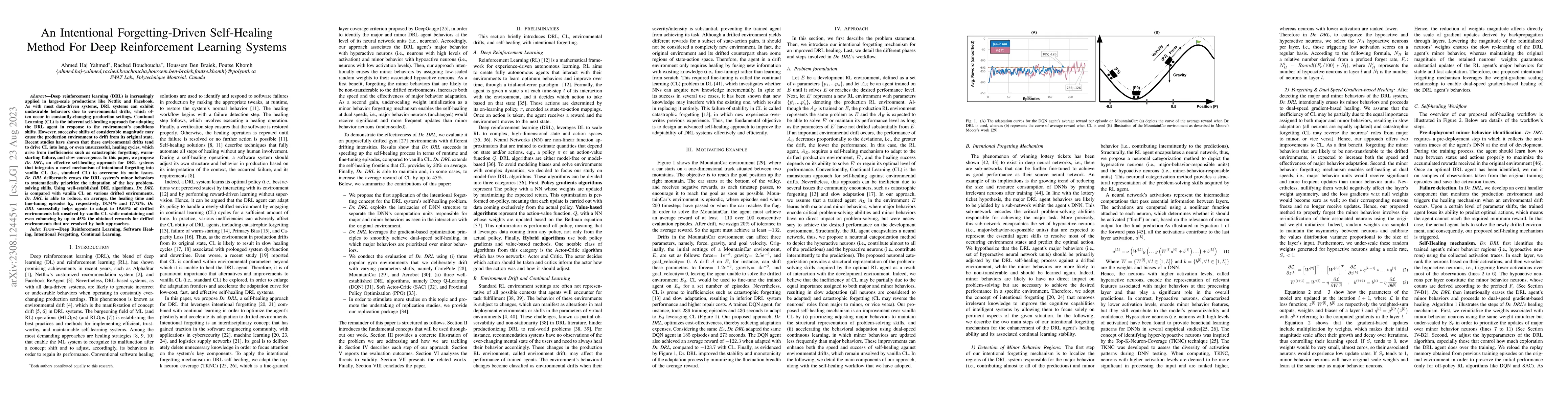 Thumbnail for An Intentional Forgetting-Driven Self-Healing Method For Deep
  Reinforcement Learning Systems
