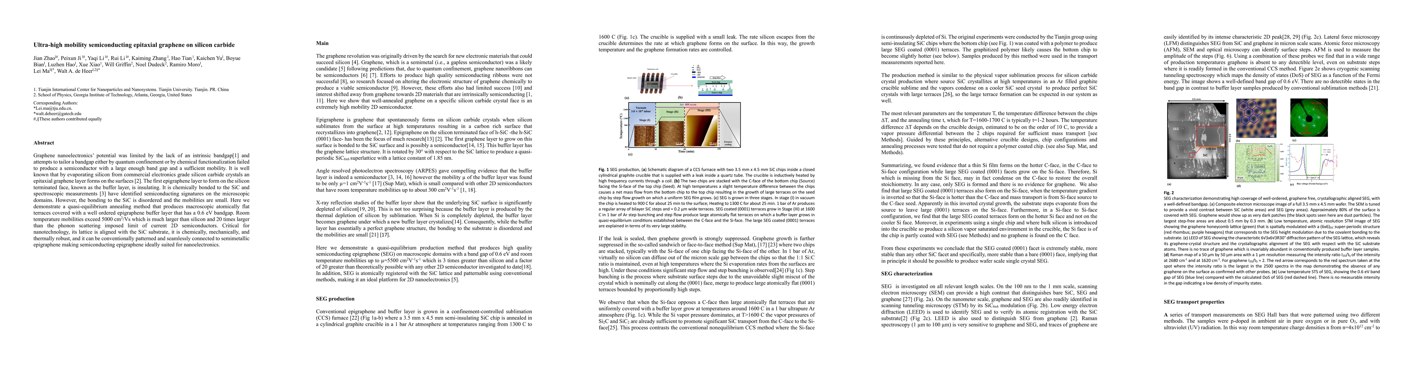 Thumbnail for Ultra-high mobility semiconducting epitaxial graphene on silicon carbide