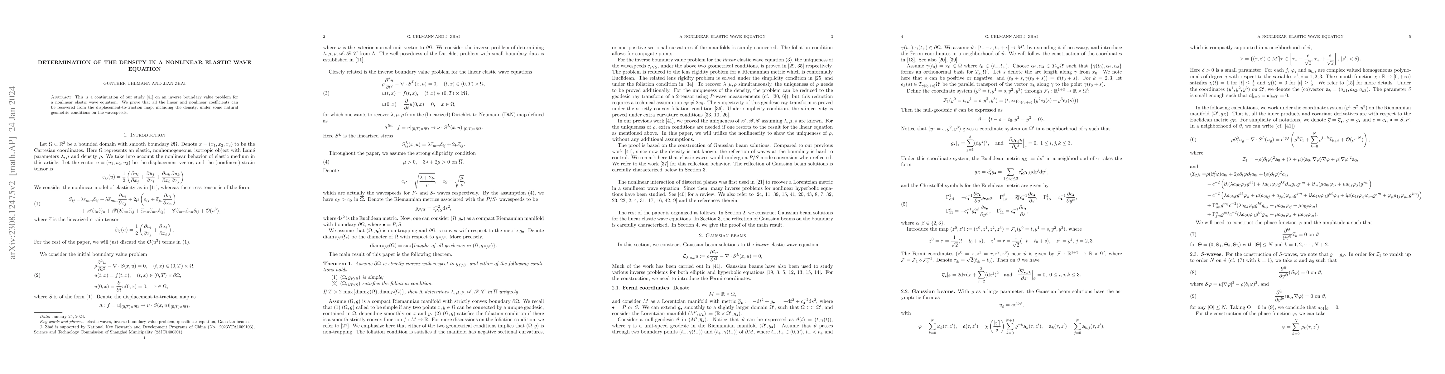 Thumbnail for Determination of the density in a nonlinear elastic wave equation