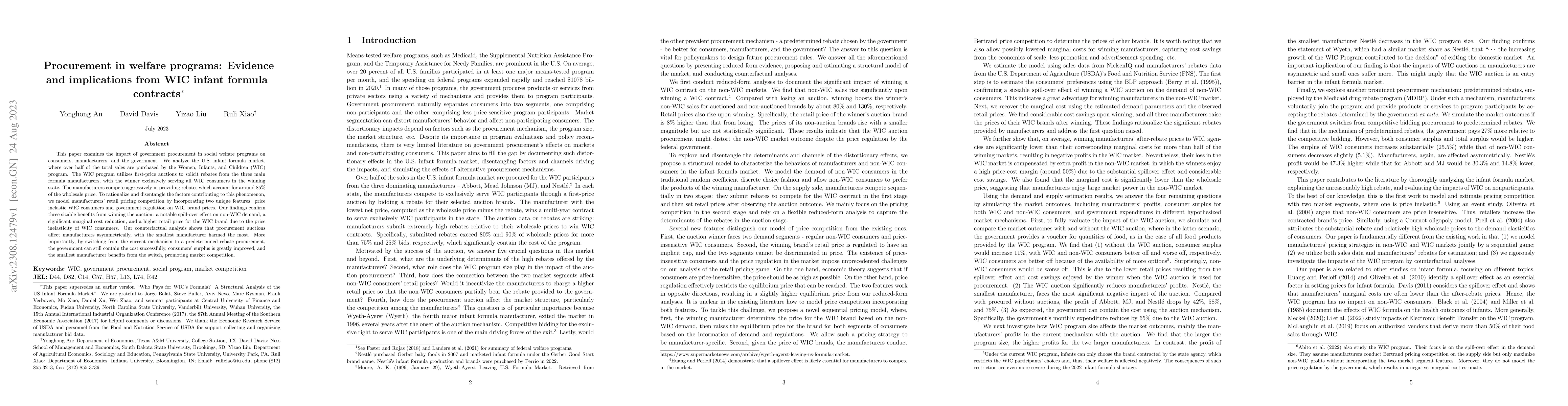 Thumbnail for Procurement in welfare programs: Evidence and implications from WIC
  infant formula contracts