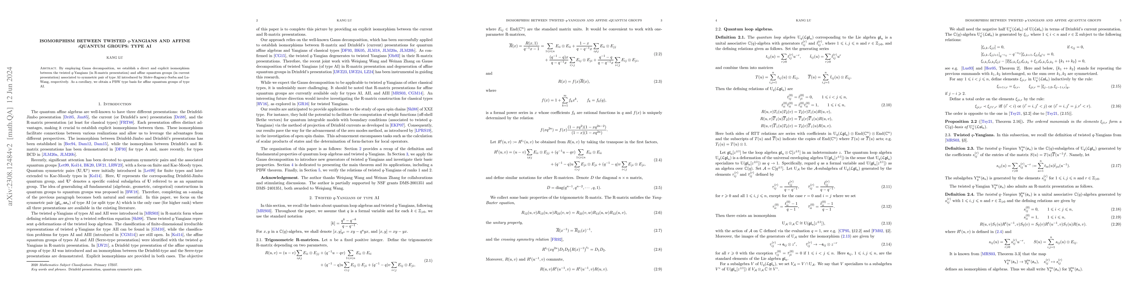 Thumbnail for Isomorphism between twisted $q$-Yangians and affine $\imath$quantum
  groups: type AI