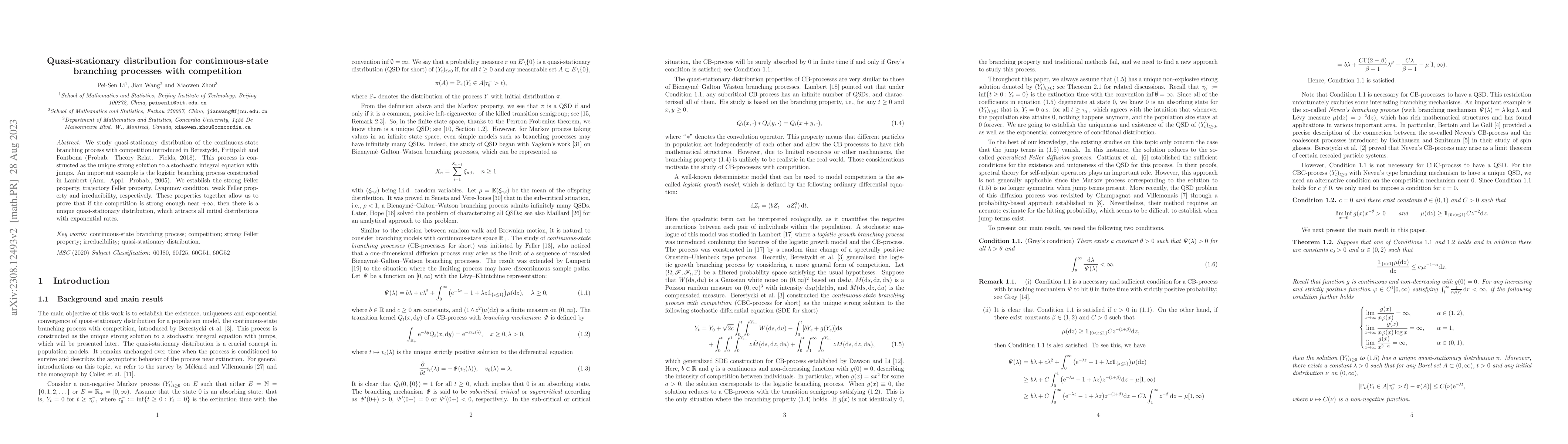 Thumbnail for Quasi-stationary distribution for continuous-state branching processes
  with competition