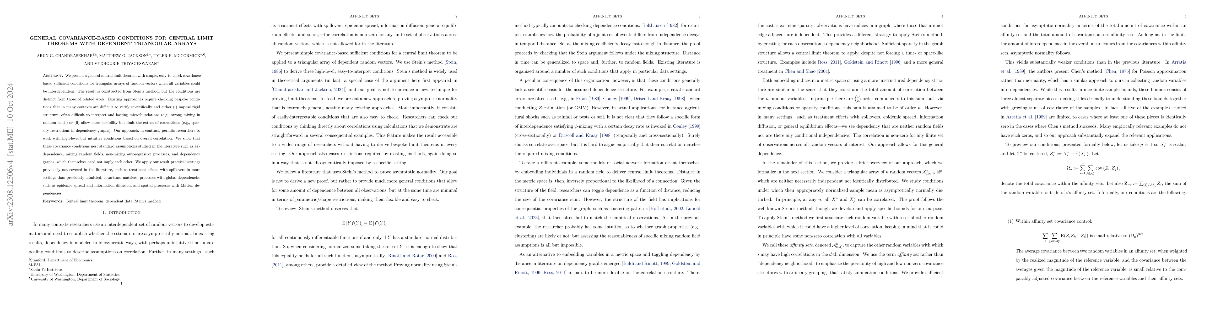 Thumbnail for General Covariance-Based Conditions for Central Limit Theorems with
  Dependent Triangular Arrays