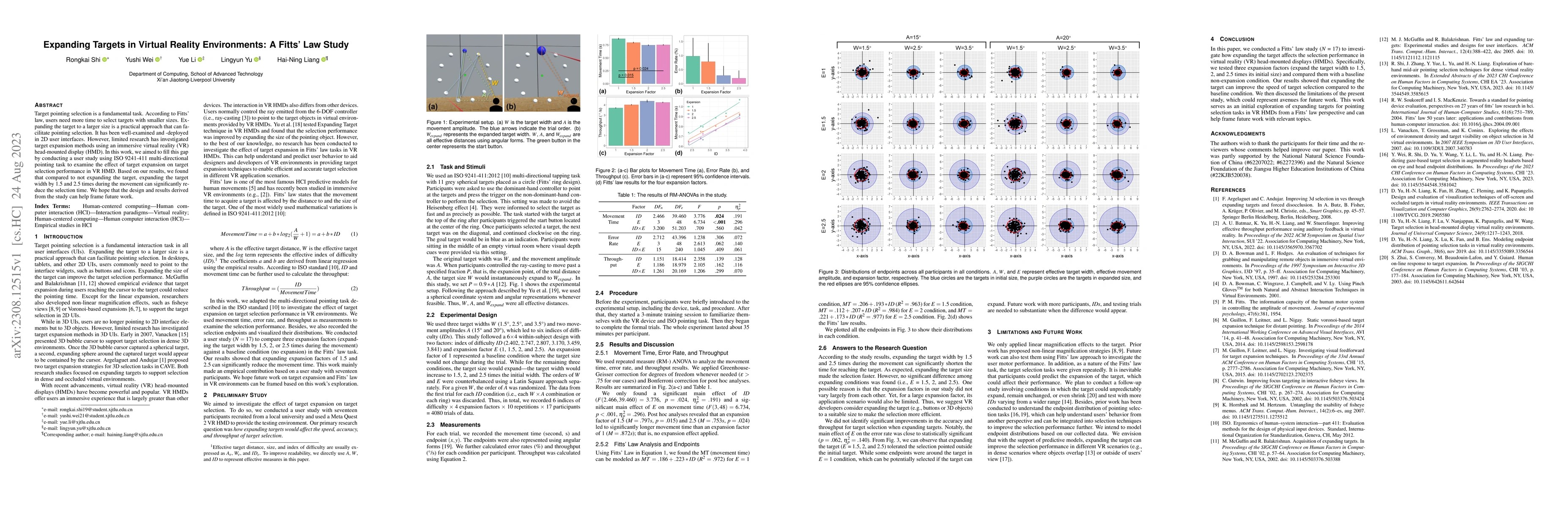 Thumbnail for Expanding Targets in Virtual Reality Environments: A Fitts' Law Study