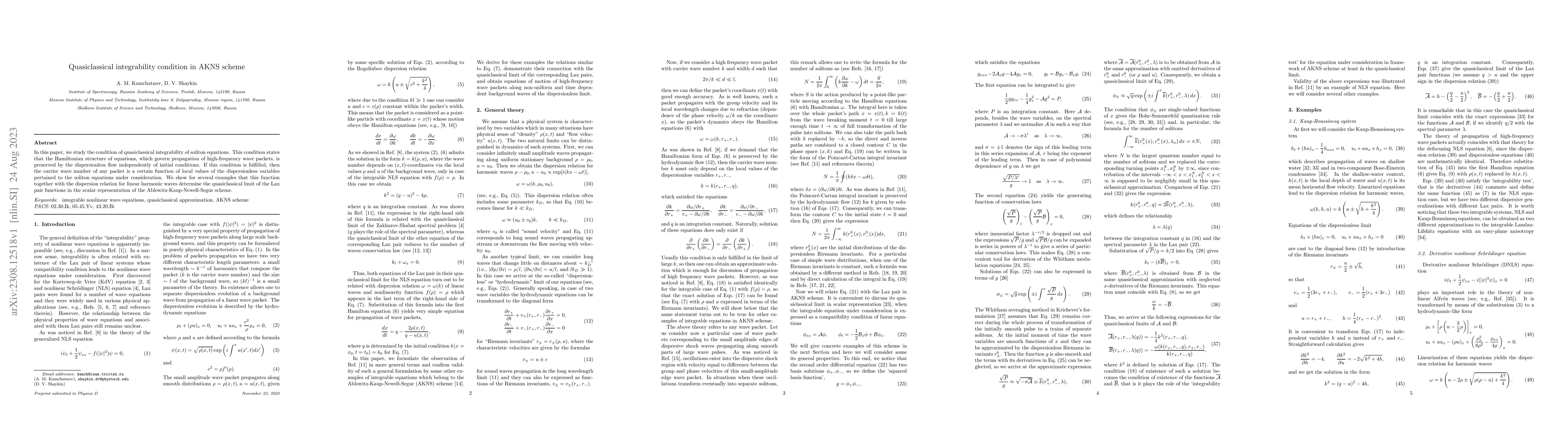Thumbnail for Quasiclassical integrability condition in AKNS scheme