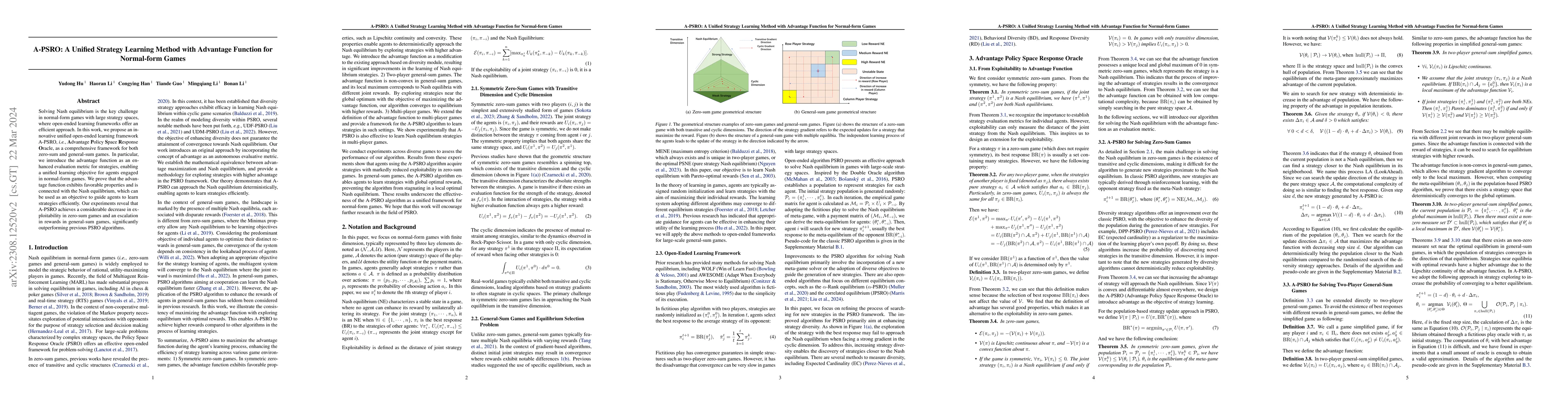 Thumbnail for A-PSRO: A Unified Strategy Learning Method with Advantage Function for
  Normal-form Games