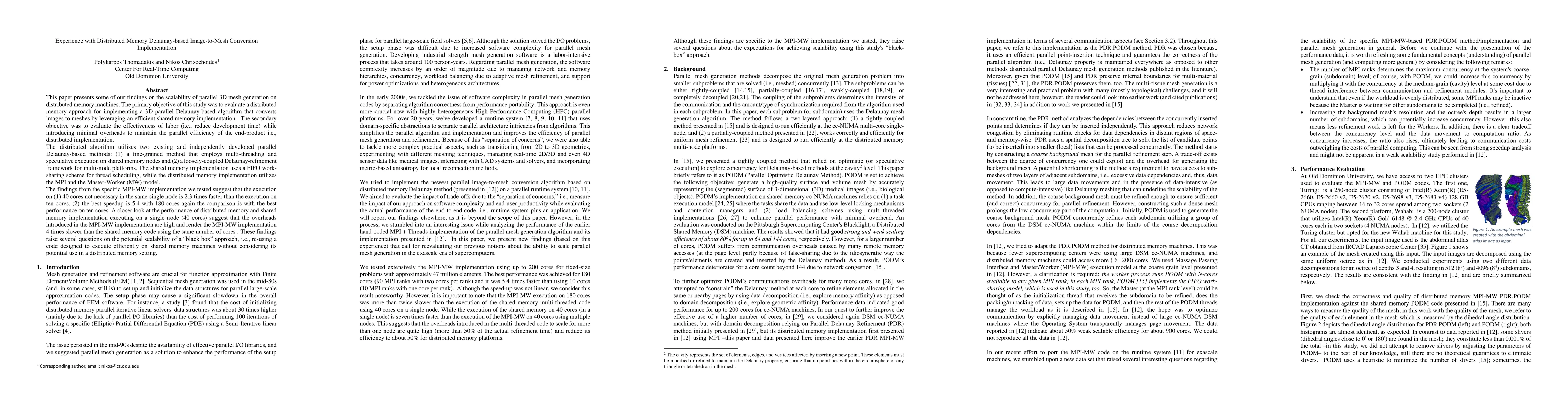 Thumbnail for Experience with Distributed Memory Delaunay-based Image-to-Mesh
  Conversion Implementation