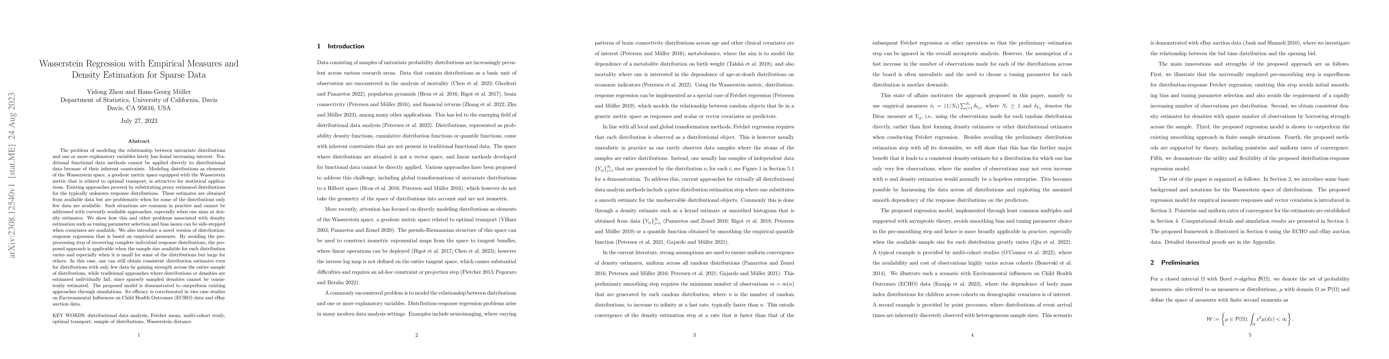 Thumbnail for Wasserstein Regression with Empirical Measures and Density Estimation
  for Sparse Data