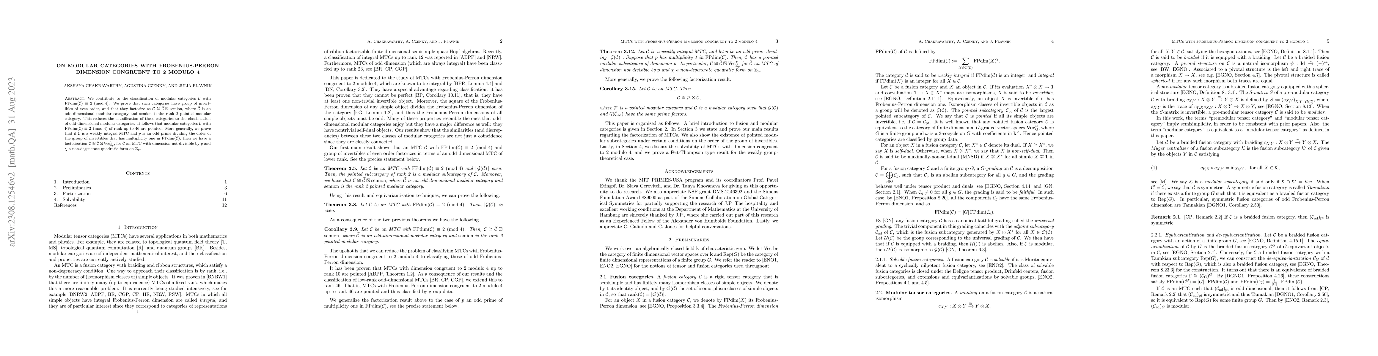 Thumbnail for On modular categories with Frobenius-Perron dimension congruent to 2
  modulo 4